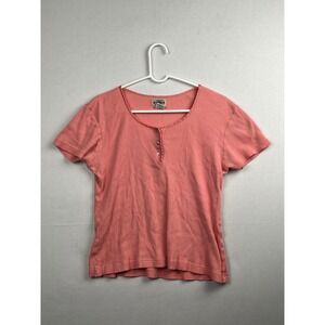 County Seat Jeanswear Ribbed Cotton Henley Top Pink Short Sleeve Size L